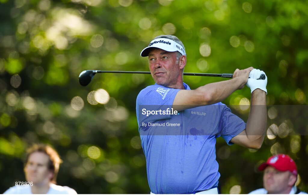 18 June 2014; Darren Clarke watches his drive from the twelfth tee during the 2014 Irish Open Golf Championship Pro-Am. Fota Island, Cork. Picture credit: Diarmuid Greene / SPORTSFILE