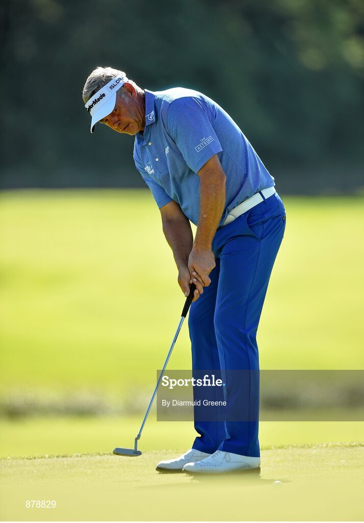 18 June 2014; Darren Clarke putts on the twelfth green during the 2014 Irish Open Golf Championship Pro-Am. Fota Island, Cork. Picture credit: Diarmuid Greene / SPORTSFILE