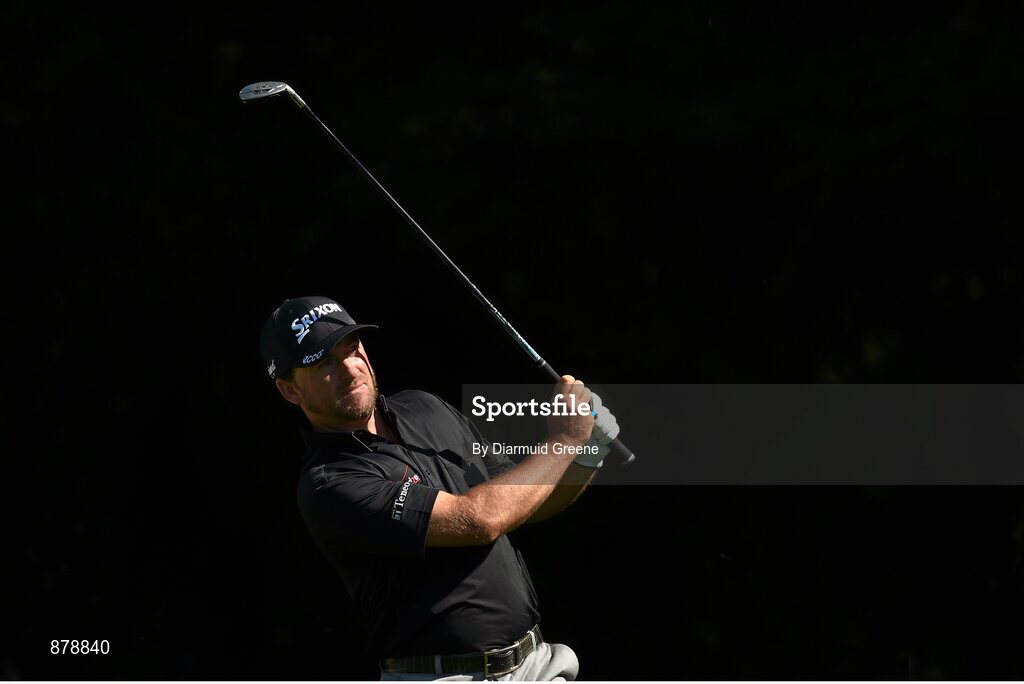 18 June 2014; Graeme McDowell plays his second shot on the fourteenth fairway during the 2014 Irish Open Golf Championship Pro-Am. Fota Island, Cork. Picture credit: Diarmuid Greene / SPORTSFILE