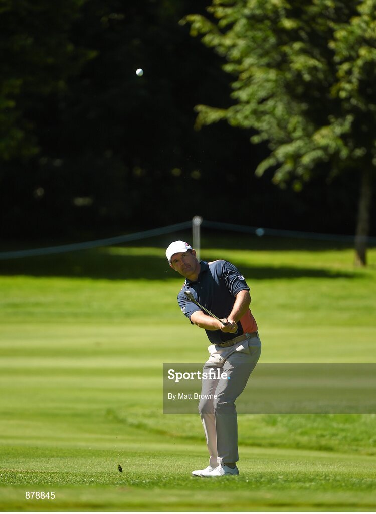 18 June 2014; Padraig Harrington pitches onto the fifth green during the 2014 Irish Open Golf Championship Pro-Am. Fota Island, Cork. Picture credit: Matt Browne / SPORTSFILE