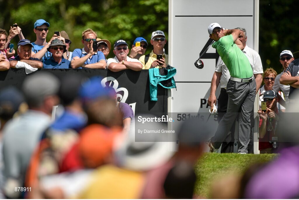 18 June 2014; Rory McIlroy watches his shot from the fourth teebox during the 2014 Irish Open Golf Championship Pro-Am. Fota Island, Cork. Picture credit: Diarmuid Greene / SPORTSFILE
