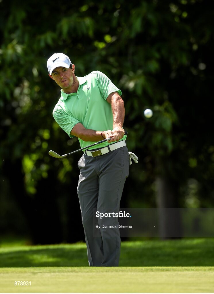 18 June 2014; Rory McIlroy chips on to the fifth green during the 2014 Irish Open Golf Championship Pro-Am. Fota Island, Cork. Picture credit: Diarmuid Greene / SPORTSFILE