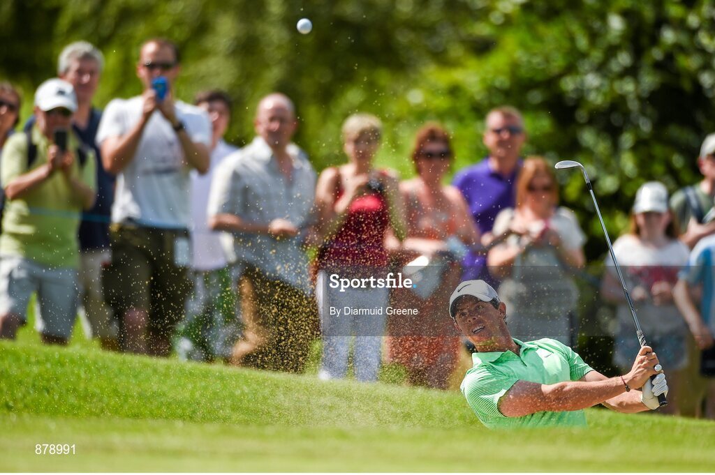 18 June 2014; Rory McIlroy plays from a bunker onto the seventh green during the 2014 Irish Open Golf Championship Pro-Am. Fota Island, Cork. Picture credit: Diarmuid Greene / SPORTSFILE