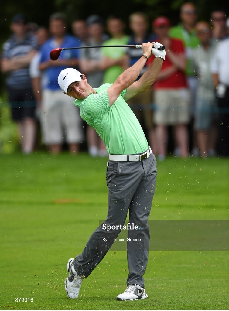 18 June 2014; Rory McIlroy plays his second shot from the 4th fairway during the 2014 Irish Open Golf Championship Pro-Am. Fota Island, Cork. Picture credit: Diarmuid Greene / SPORTSFILE