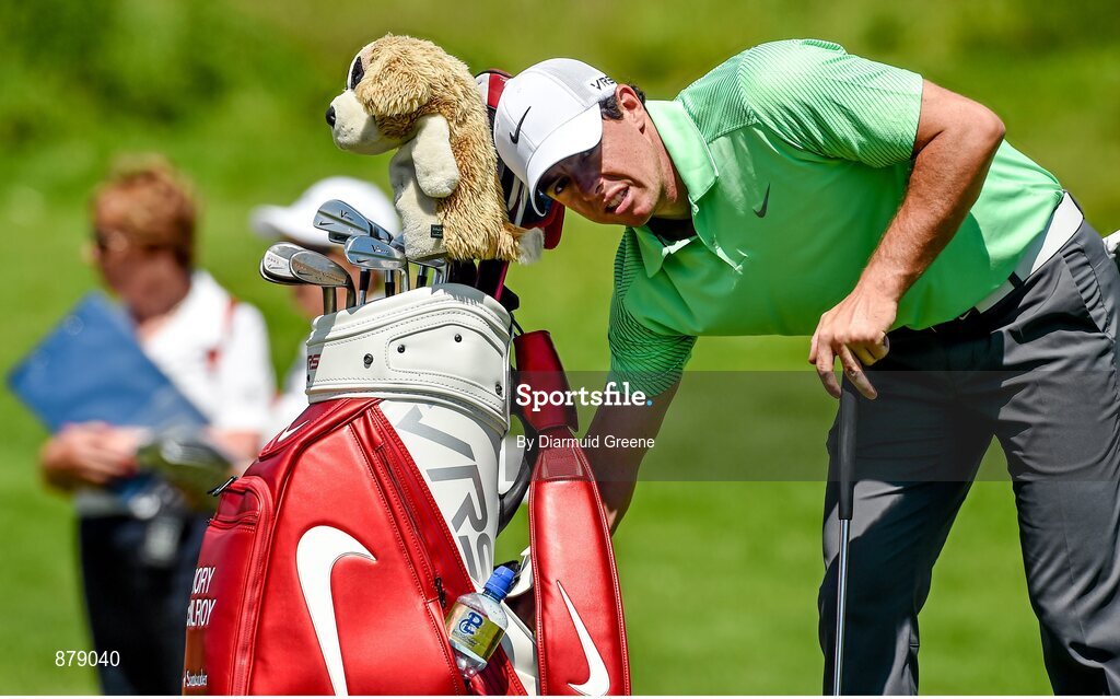 18 June 2014; Rory McIlroy reaches for an item in his golf bag during the 2014 Irish Open Golf Championship Pro-Am. Fota Island, Cork. Picture credit: Diarmuid Greene / SPORTSFILE