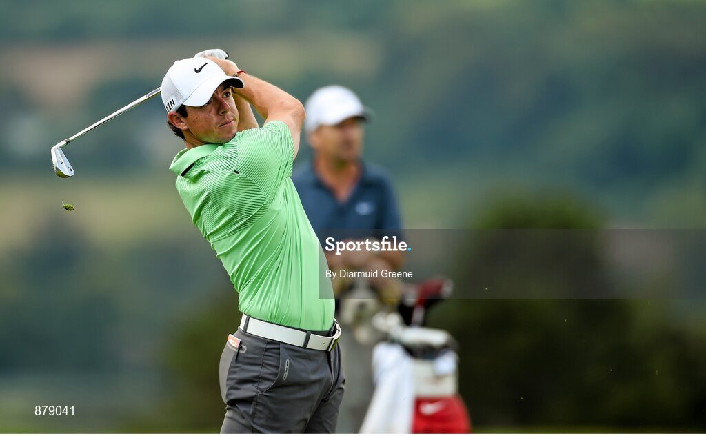 18 June 2014; Rory McIlroy plays his second shot from the eighth fairway during the 2014 Irish Open Golf Championship Pro-Am. Fota Island, Cork. Picture credit: Diarmuid Greene / SPORTSFILE