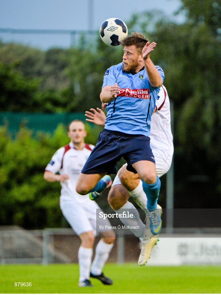 6 June 2014; Chris Mulhall, UCD, in action against Alex Byrne, Galway. FAI Ford Cup, 2nd Round, UCD v Galway, UCD Bowl, Belfield, Dublin. Picture credit: Piaras Ó Mídheach / SPORTSFILE