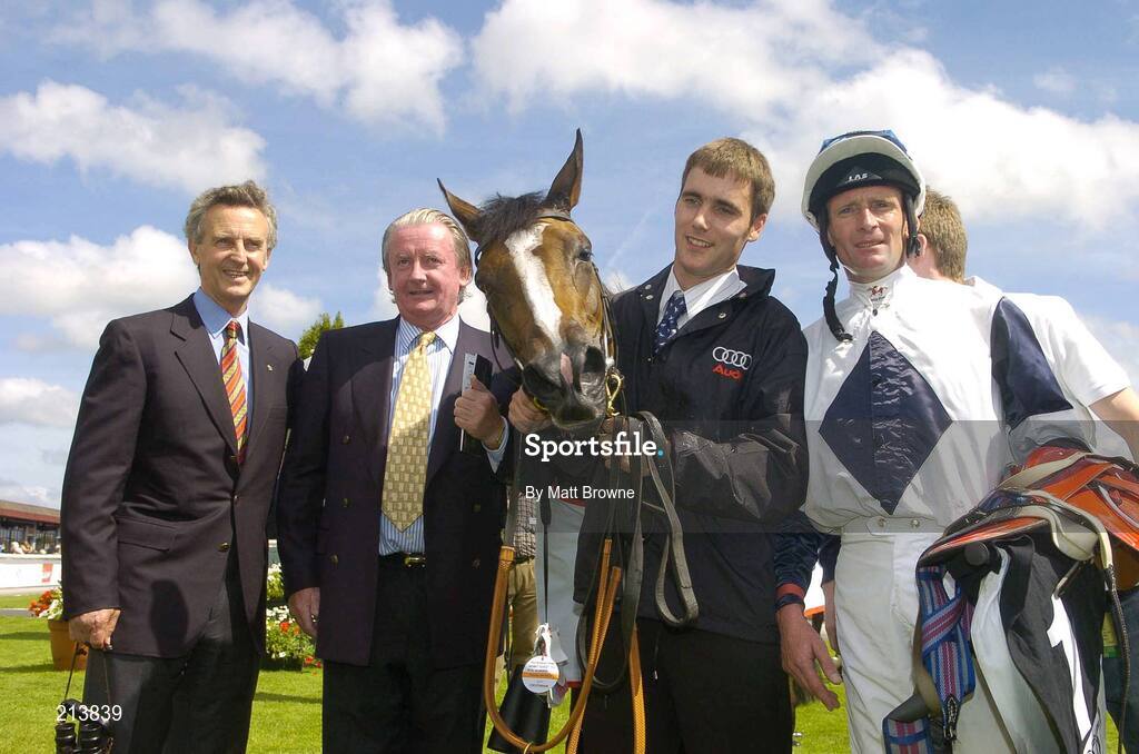 1 July 2006; The winning connections from left; Trainer Jim Bolger, Owner Noel O'Callaghan, Groom Lee Smyth and Jockey Kevin Manning after the Audi Pretty Polly Stakes. The Curragh Racecourse, Co. Kildare. Picture credit: Matt Browne / SPORTSFILE