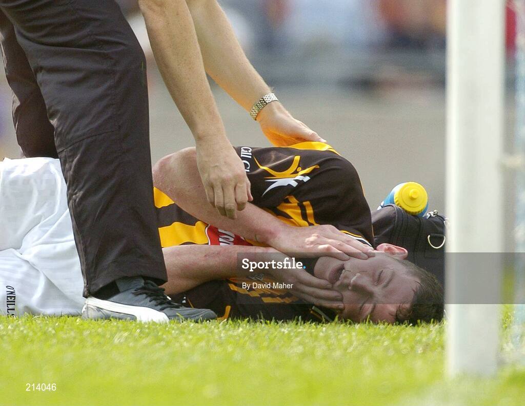 2 July 2006; Martin Comerford, Kilkenny, lies injured during the first half. Guinness Leinster Senior Hurling Championship Final, Wexford v Kilkenny, Croke Park, Dublin. Picture credit: David Maher / SPORTSFILE