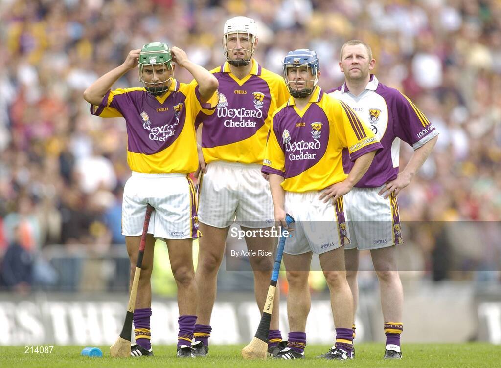 2 July 2006; The Wexford players stand for the National Anthem. Guinness Leinster Senior Hurling Championship Final, Wexford v Kilkenny, Croke Park, Dublin. Picture credit: Aoife Rice / SPORTSFILE