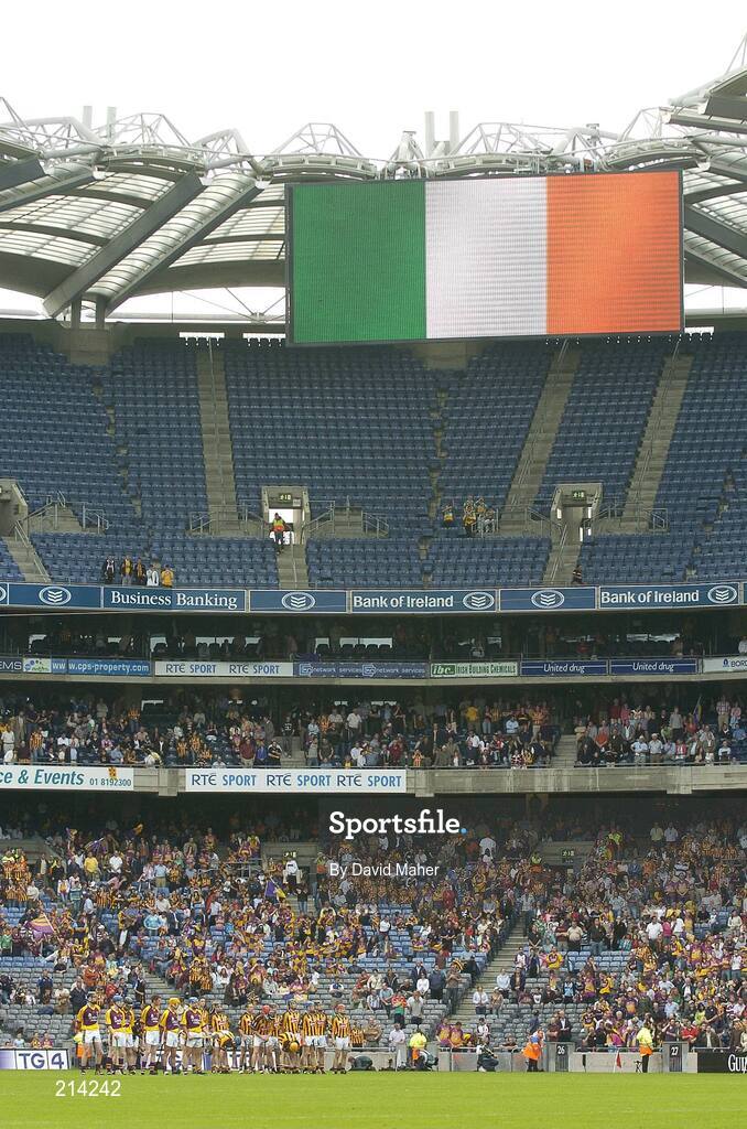 2 July 2006; Kilkenny and Wexford teams stand for the National Anthem before the start. Guinness Leinster Senior Hurling Championship Final, Wexford v Kilkenny, Croke Park, Dublin. Picture credit: David Maher / SPORTSFILE
