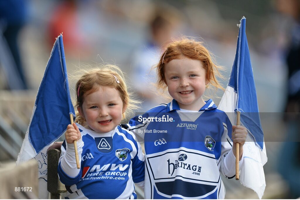 28 June 2014; Laois supporters 3 year old Katie O'Shea and her 5 year old sister Niamh, from Abbeyleix, Co Laois. GAA Hurling All-Ireland Senior Championship, Round 1, Waterford v Laois, Walsh Park, Waterford. Picture credit: Matt Browne / SPORTSFILE