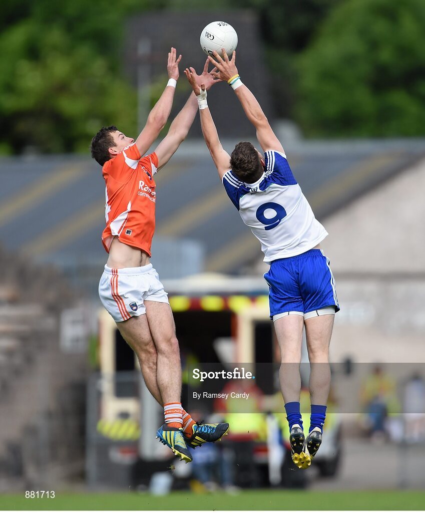 28 June 2014; Ethan Rafferty, Armagh, in action against Darren Hughes, Monaghan. Ulster GAA Football Senior Championship, Semi-Final, Armagh v Monaghan, St Tiernach's Park, Clones, Co. Monaghan. Picture credit: Ramsey Cardy / SPORTSFILE