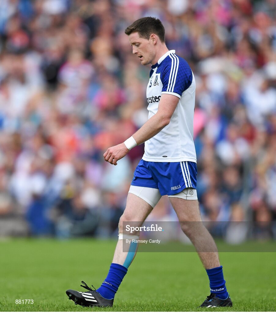 28 June 2014; Monaghan captain Conor McManus leaves the field after being awarded a black card. Ulster GAA Football Senior Championship, Semi-Final, Armagh v Monaghan, St Tiernach's Park, Clones, Co. Monaghan. Picture credit: Ramsey Cardy / SPORTSFILE