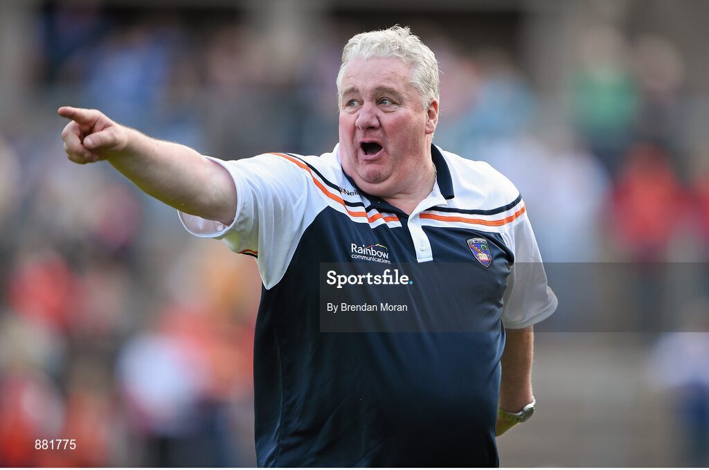 28 June 2014; Armagh manager Paul Grimley reacts during the closing stages of the game. Ulster GAA Football Senior Championship, Semi-Final, Armagh v Monaghan, St Tiernach's Park, Clones, Co. Monaghan. Picture credit: Brendan Moran / SPORTSFILE