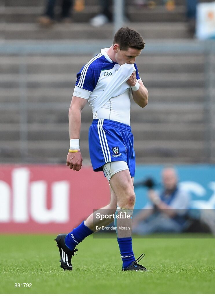28 June 2014; Conor McManus, Monaghan, leaves the pitch after being shown a black card. Ulster GAA Football Senior Championship, Semi-Final, Armagh v Monaghan, St Tiernach's Park, Clones, Co. Monaghan. Picture credit: Brendan Moran / SPORTSFILE