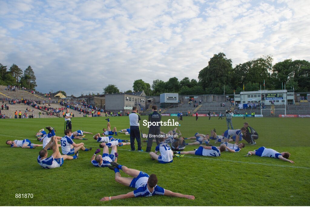 28 June 2014; The Monaghan squad warm down after the game. Ulster GAA Football Senior Championship, Semi-Final, Armagh v Monaghan, St Tiernach's Park, Clones, Co. Monaghan. Picture credit: Brendan Moran / SPORTSFILE