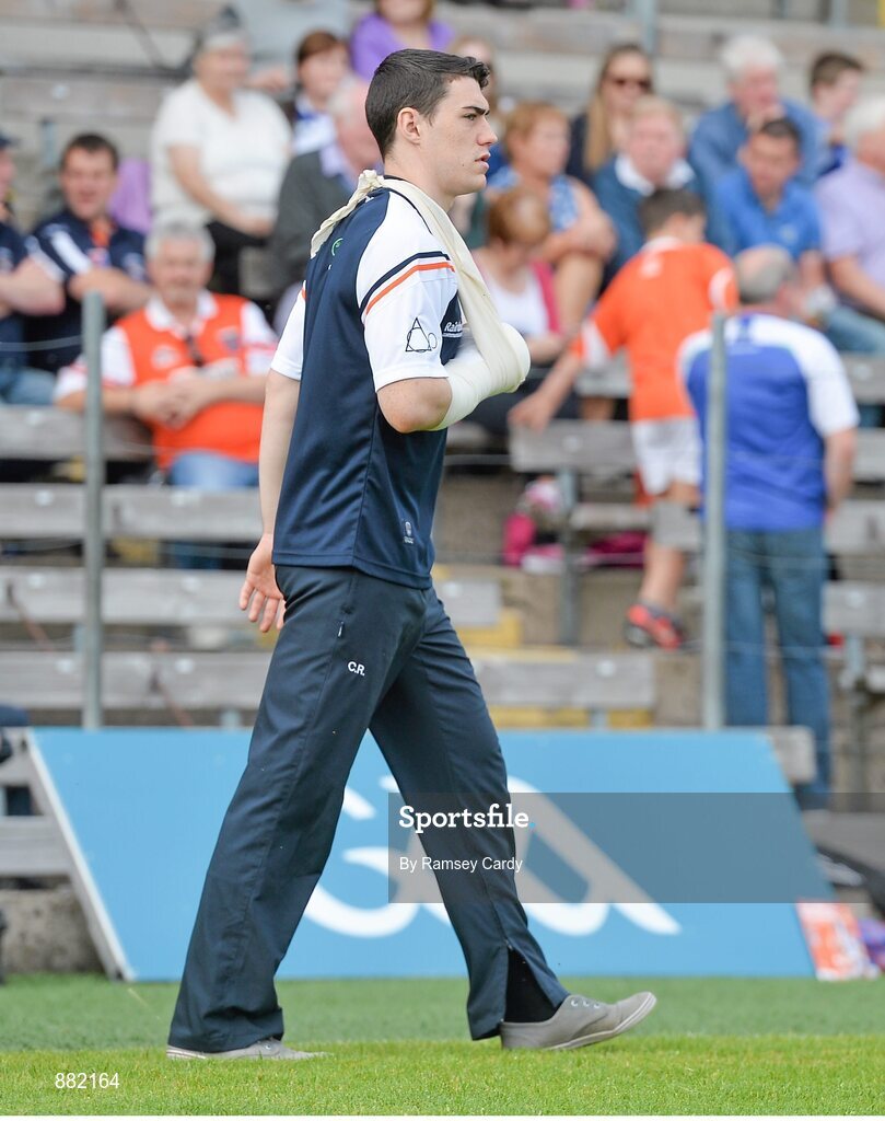28 June 2014; Injured Armagh player Caolan Rafferty. Ulster GAA Football Senior Championship, Semi-Final, Armagh v Monaghan, St Tiernach's Park, Clones, Co. Monaghan. Picture credit: Ramsey Cardy / SPORTSFILE