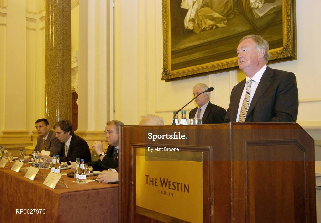 12 July 2006; John O'Donoghue T.D. Minister for Arts, Sport and Tourism, speaking at the announcement of allocations to the value of €21.254 million to 78 National, Regional and Municipal / Multi-purpose sports projects around the country under the Sports Capital Programme. Westin Hotel, Dublin. Picture credit: Matt Browne / SPORTSFILE