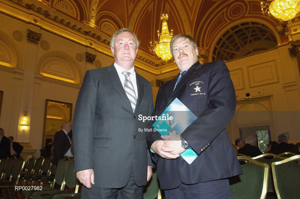 12 July 2006; John O'Donoghue T.D. Minister for Arts, Sport and Tourism, with Clem McInerney, Chairman Garryowen RFC at the announcement of allocations to the value of €21.254 million to 78 National, Regional and Municipal / Multi-purpose sports projects around the country under the Sports Capital Programme. Westin Hotel, Dublin. Picture credit: Matt Browne / SPORTSFILE
