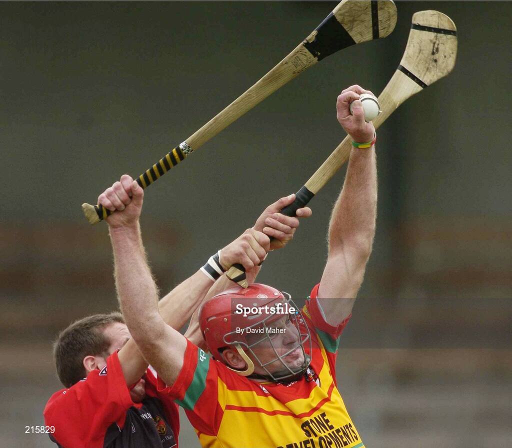 23 July 2006; Colin Hughes, Carlow, in action against Andy Savage, Down. Christy Ring Cup Semi-Final, Down v Carlow, Cusack Park, Mullingar, Co. Westmeath. Picture credit: David Maher / SPORTSFILE