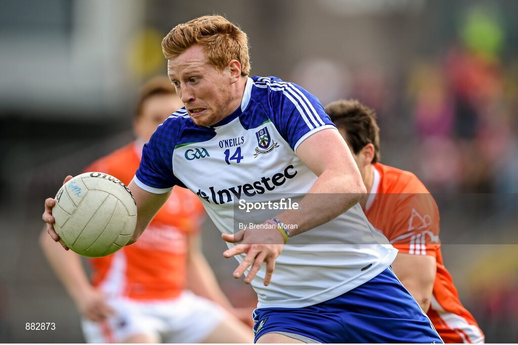 28 June 2014; Kieran Hughes, Monaghan, in action against Armagh. Ulster GAA Football Senior Championship, Semi-Final, Armagh v Monaghan, St Tiernach's Park, Clones, Co. Monaghan. Picture credit: Brendan Moran / SPORTSFILE