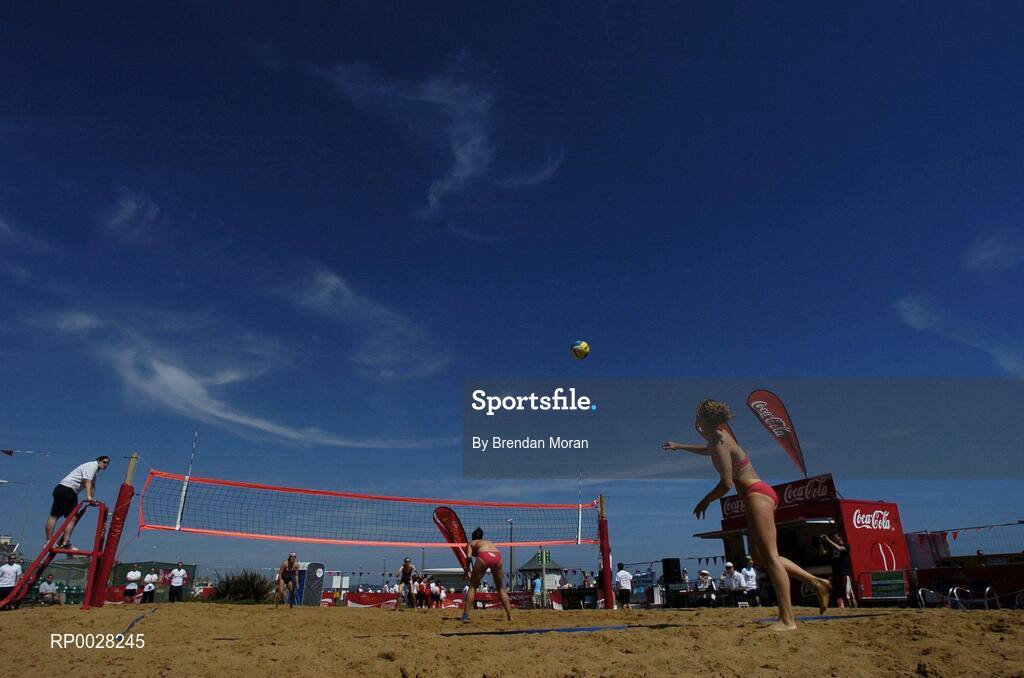 15 July 2006; A genaral view of Beach Volleyball action. Bray Beach Volleyball Event, Sand Area, Women's Round Robin, Dignam / P. Walsh  v Counihan / J. Walsh, Bray Beach, Bray, Co. Wicklow. Picture credit: Brendan Moran / SPORTSFILE