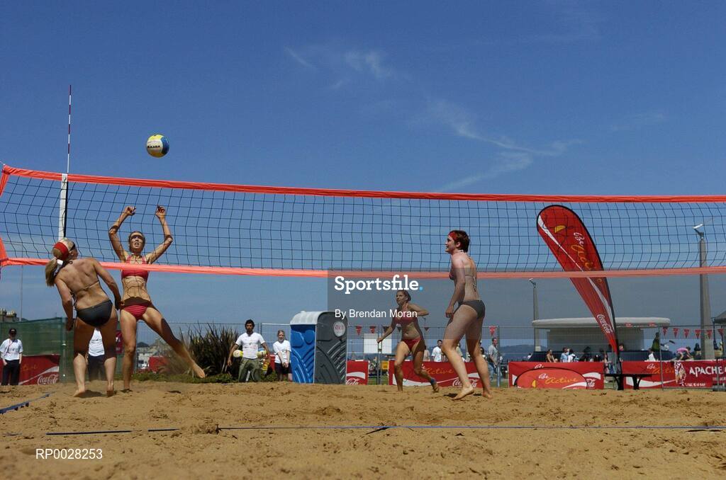 15 July 2006; A general view of Beack Volleyball action. Coca-Cola Bray Beach Volleyball Event, Sand Area, Women's Round Robin, Dignam / P. Walsh  v Counihan / J. Walsh, Bray Beach, Bray, Co. Wicklow. Picture credit: Brendan Moran / SPORTSFILE