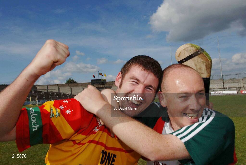 23 July 2006; Carlow manager Eoin Garvey, right, celebrates with Des Shaw at the end of the game. Christy Ring Cup Semi-Final, Down v Carlow, Cusack Park, Mullingar, Co. Westmeath. Picture credit: David Maher / SPORTSFILE