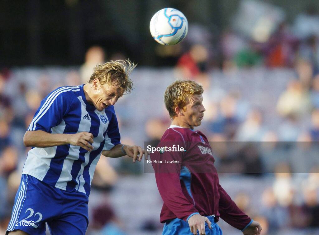 27 July 2006; Glen Fitzpatrick, Drogheda United, in action against Halsti  Markus, HJK Helsinki. UEFA Cup 1st Round, 2nd Leg, Drogheda United v HJK Helsinki, Dalymount Park, Dublin. Picture credit; Brian Lawless / SPORTSFILE