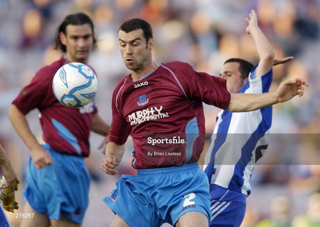27 July 2006; Damian Lynch, Drogheda United, in action against Erfan Zeneli, HJK Helsinki. UEFA Cup 1st Round, 2nd Leg, Drogheda United v HJK Helsinki, Dalymount Park, Dublin. Picture credit; Brian Lawless / SPORTSFILE