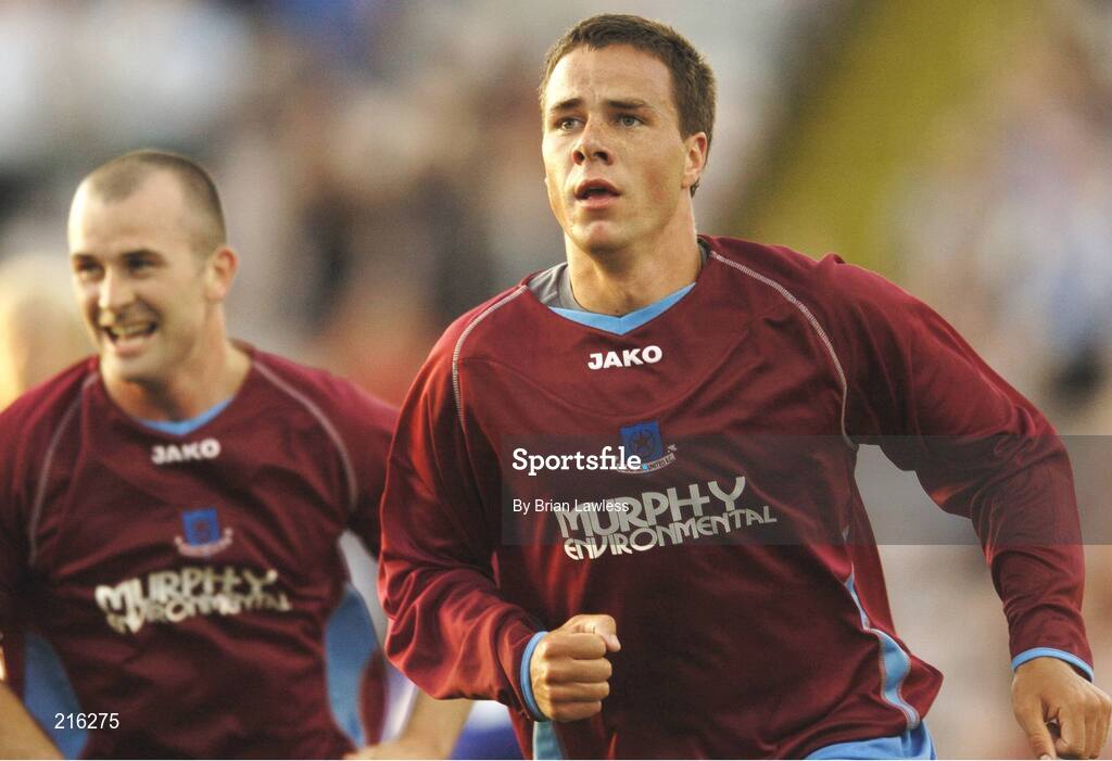 27 July 2006; Graham Gartland, Drogheda United, celebrates with team-mate Paul Keegan after scoring side's first goal. UEFA Cup 1st Round, 2nd Leg, Drogheda United v HJK Helsinki, Dalymount Park, Dublin. Picture credit; Brian Lawless / SPORTSFILE
