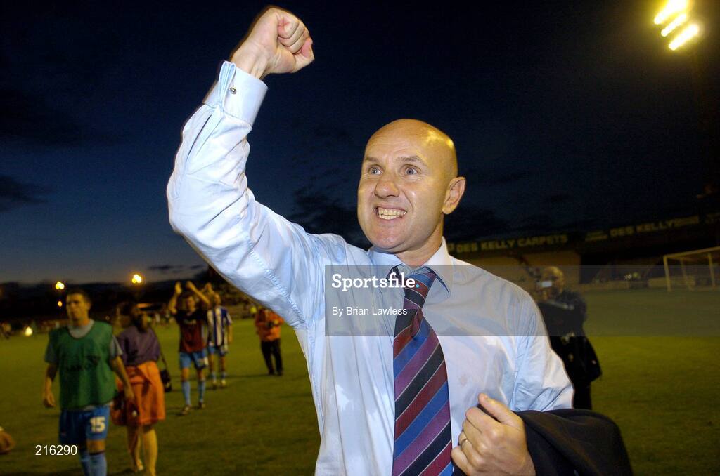 27 July 2006; Drogheda United manager Paul Doolin celebrates after the match. UEFA Cup 1st Round, 2nd Leg, Drogheda United v HJK Helsinki, Dalymount Park, Dublin. Picture credit; Brian Lawless / SPORTSFILE