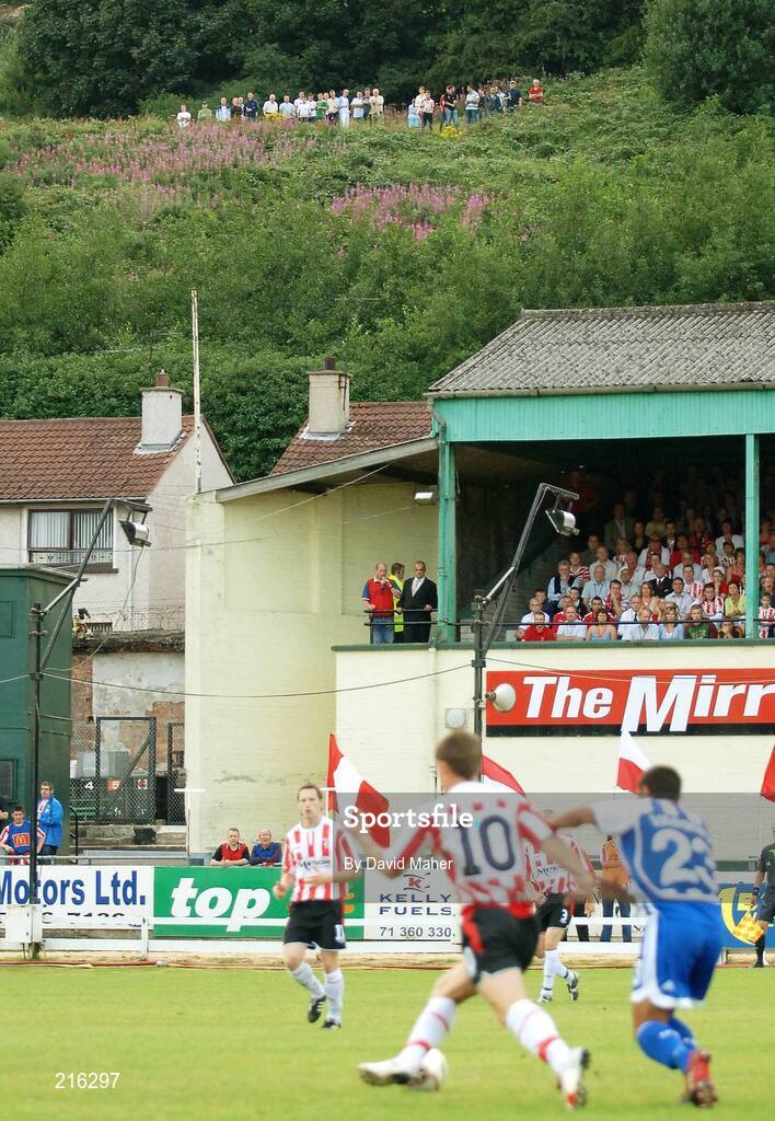 27 July 2006; Supporters watch on from a high vantage point over looking the Brandywell. UEFA Cup 1st Round, 2nd Leg, Derry City v IFK Gothenburg, Brandywell, Derry. Picture credit; David Maher / SPORTSFILE