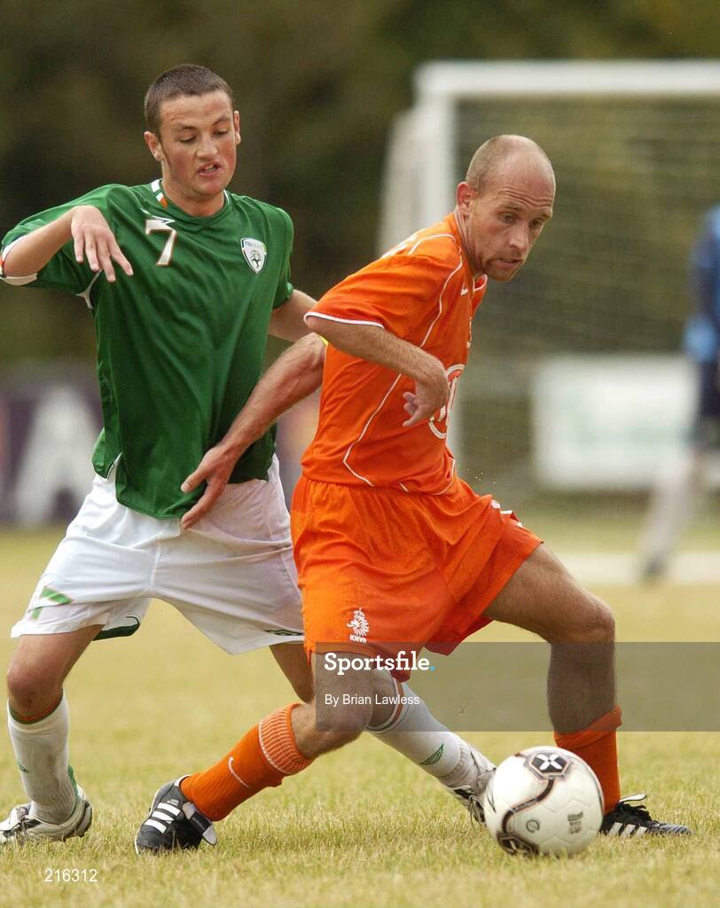 28 July 2006; Stephan Lokhoff, Netherlands, in action against Gary Messett, Republic of Ireland. Cerebral Palsy European Soccer Championships, 3rd / 4th place play-off, Republic of Ireland v Netherlands, Belfield Bowl, UCD, Dublin. Picture credit: Brian Lawless / SPORTSFILE