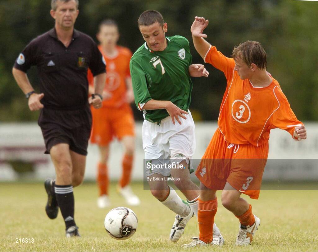 28 July 2006; Gary Messett, Republic of Ireland, in action against John Swinkels, Netherlands. Cerebral Palsy European Soccer Championships, 3rd / 4th place play-off, Republic of Ireland v Netherlands, Belfield Bowl, UCD, Dublin. Picture credit: Brian Lawless / SPORTSFILE
