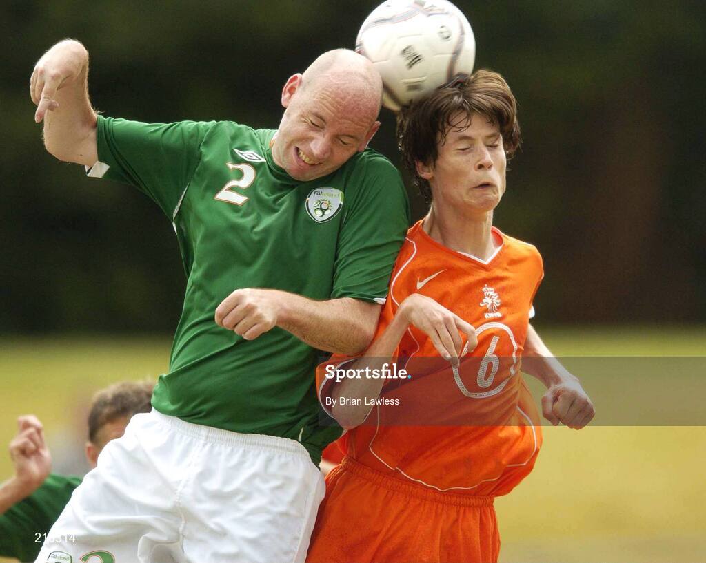 28 July 2006; Paul Dollard, Republic of Ireland, in action against Patrick Beekmans, Netherlands. Cerebral Palsy European Soccer Championships, 3rd / 4th place play-off, Republic of Ireland v Netherlands, Belfield Bowl, UCD, Dublin. Picture credit: Brian Lawless / SPORTSFILE