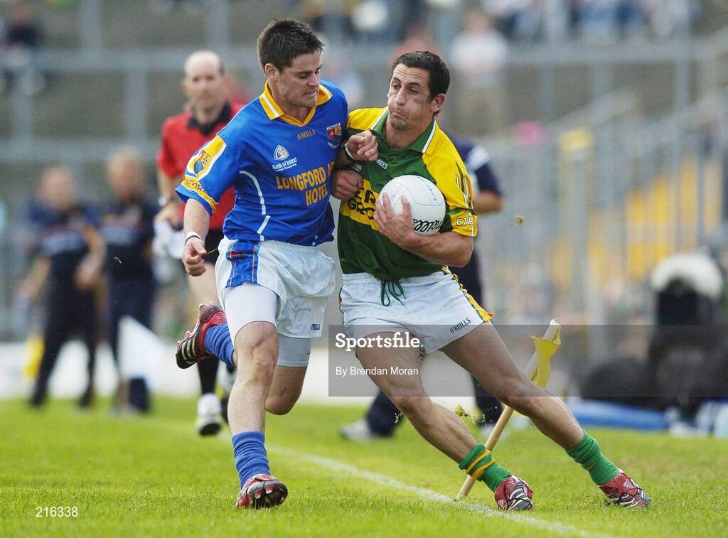 29 July 2006; Paul Galvin, Kerry, in action against Shane Mulligan, Longford. Bank of Ireland All-Ireland Senior Football Championship Qualifier, Round 4, Kerry v Longford, Fitzgerald Stadium, Killarney, Co. Kerry. Picture credit; Brendan Moran / SPORTSFILE
