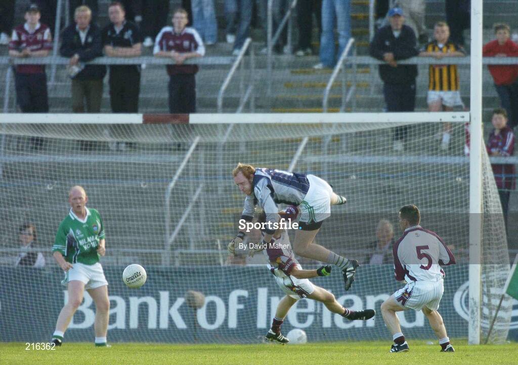29 July 2006; Westmeath goalkeeper Gary Connaughton, clashes with Ja Fallon, Galway. Bank of Ireland All-Ireland Senior Football Championship Qualifier, Round 4, Galway v Westmeath, Pearse Stadium, Galway. Picture credit; David Maher / SPORTSFILE