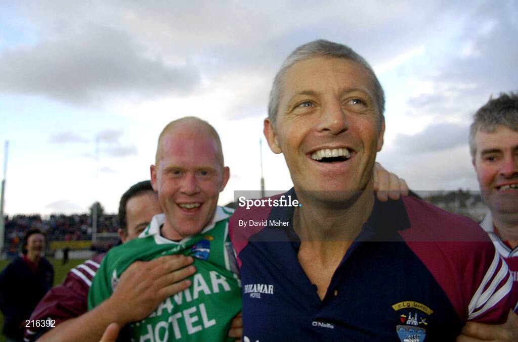29 July 2006; Westmeath manager Tomas O'Flatharta celebrates with Donal O'Donoghue after the final whistle. Bank of Ireland All-Ireland Senior Football Championship Qualifier, Round 4, Galway v Westmeath, Pearse Stadium, Galway. Picture credit; David Maher / SPORTSFILE