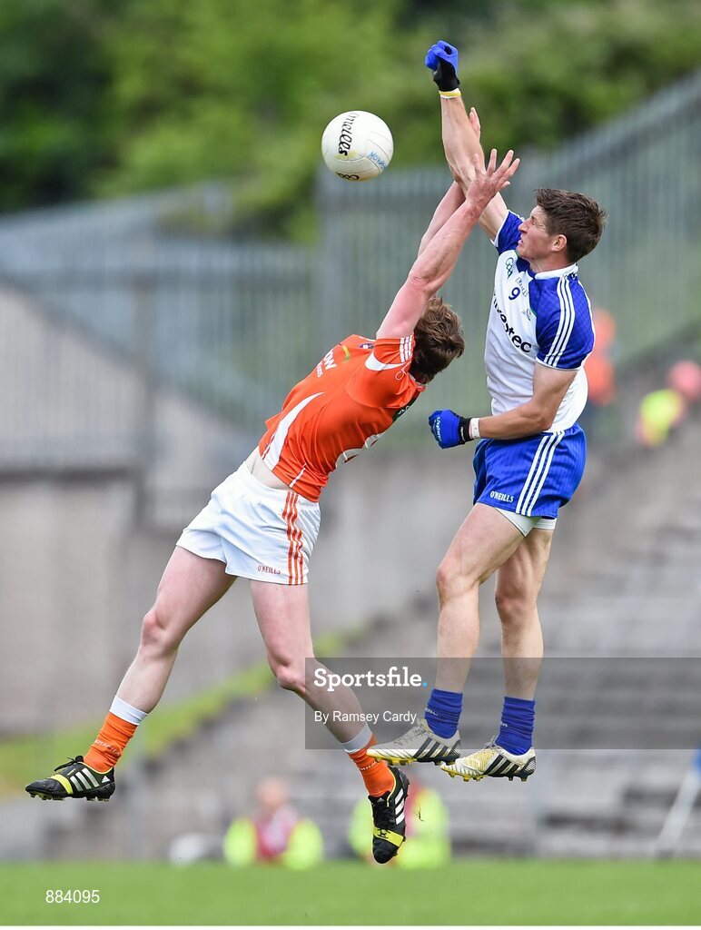 6 July 2014; Kieran Toner, Armagh, in action against Darren Hughes, Monaghan. Ulster GAA Football Senior Championship, Semi-Final Replay, Armagh v Monaghan, St Tiernach's Park, Clones, Co. Monaghan. Picture credit: Ramsey Cardy / SPORTSFILE