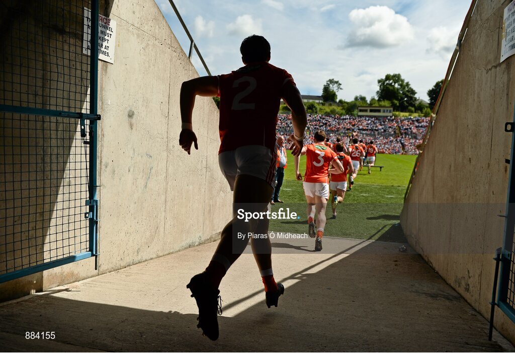 6 July 2014; James Morgan, Armagh, emerges from the dressing rooms for the first half. Ulster GAA Football Senior Championship, Semi-Final Replay, Armagh v Monaghan, St Tiernach's Park, Clones, Co. Monaghan. Picture credit: Piaras Ó Mídheach / SPORTSFILE