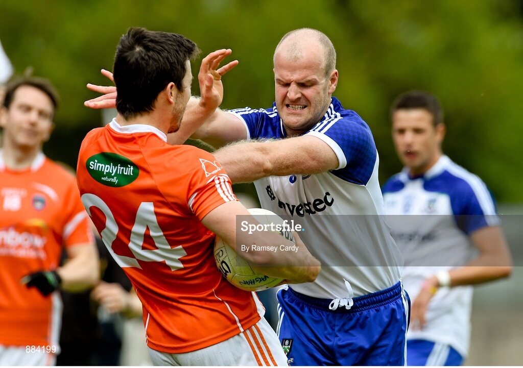 6 July 2014; Dick Clerkin, Monaghan, in action against Aidan Forker, Armagh. Ulster GAA Football Senior Championship, Semi-Final Replay, Armagh v Monaghan, St Tiernach's Park, Clones, Co. Monaghan. Picture credit: Ramsey Cardy / SPORTSFILE