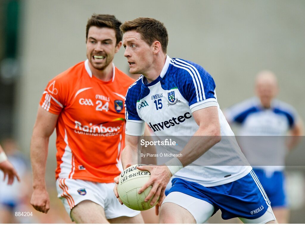 6 July 2014; Conor McManus, Monaghan, in action against Aidan Forker, Armagh. Ulster GAA Football Senior Championship, Semi-Final Replay, Armagh v Monaghan, St Tiernach's Park, Clones, Co. Monaghan. Picture credit: Piaras Ó Mídheach / SPORTSFILE