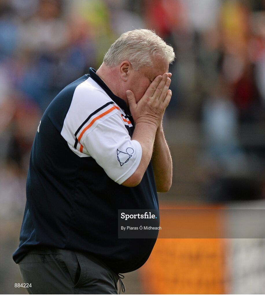 6 July 2014; Armagh manager Paul Grimley reacts late in the game. Ulster GAA Football Senior Championship, Semi-Final Replay, Armagh v Monaghan, St Tiernach's Park, Clones, Co. Monaghan. Picture credit: Piaras Ó Mídheach / SPORTSFILE