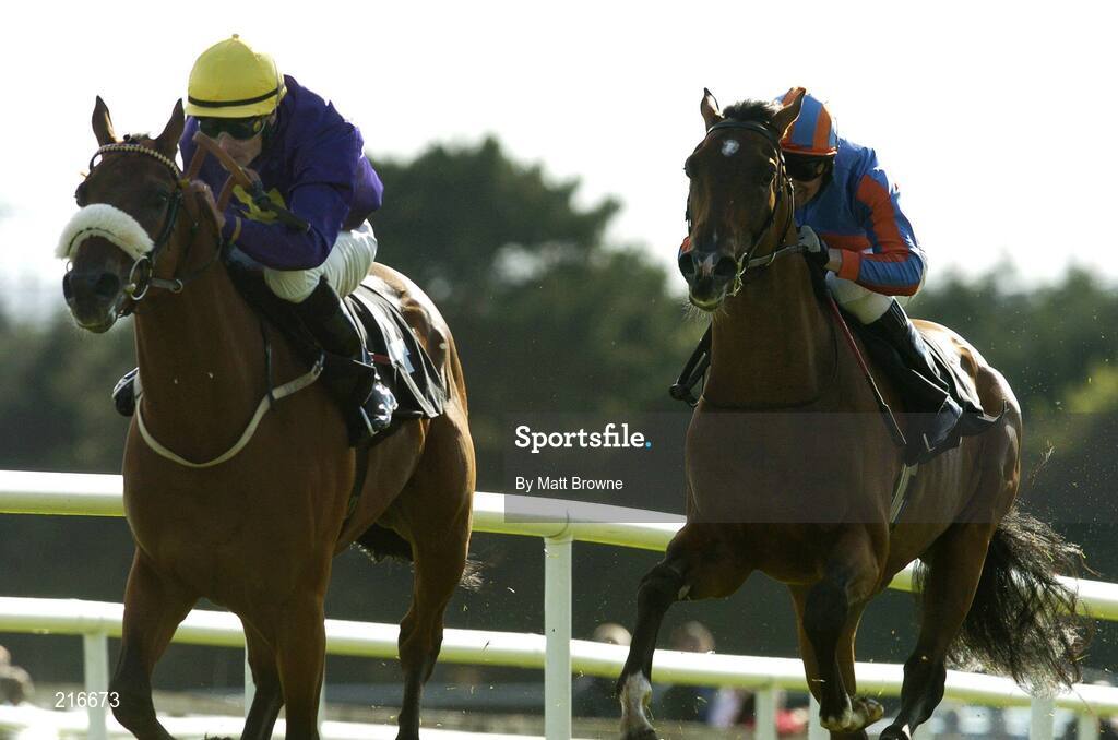 31 July 2006; Fleeting Shadow, with Pat Smullen up, on their way to winning the G.P.T. Access Equipment (C&G) EBF Maiden from Chivalrous with Seamus Heffernan. Galway Races, Ballybrit, Co. Galway. Picture credit; Matt Browne / SPORTSFILE