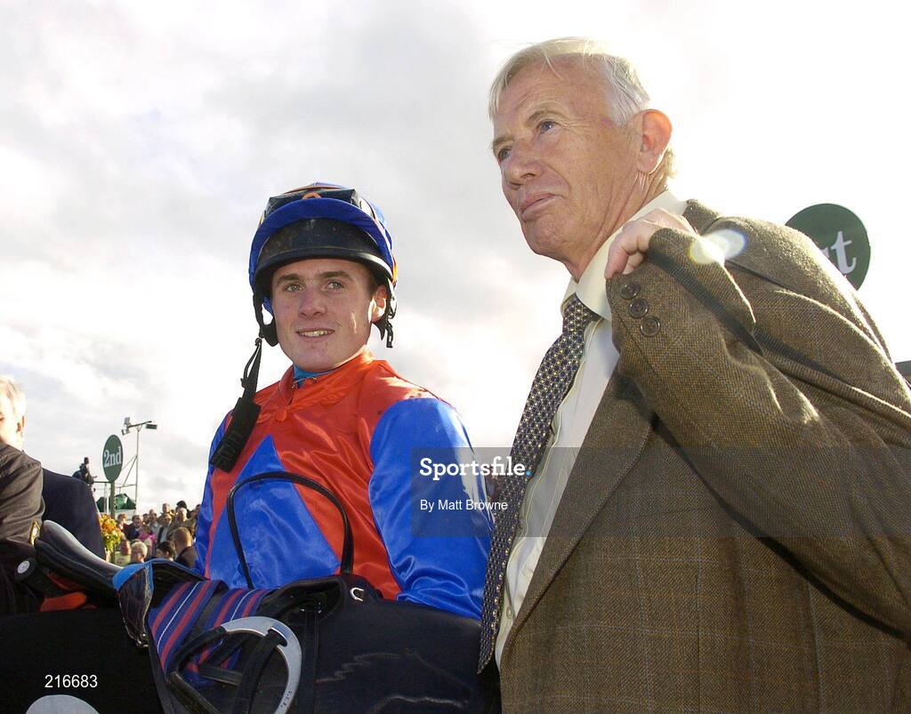 31 July 2006; James O'Farrell, Jockey, and Francis Flood, Trainer, after winning the G.P.T. Galway Q.R. Handicap with P'Tit Fute. Galway Races, Ballybrit, Co. Galway. Picture credit; Matt Browne / SPORTSFILE