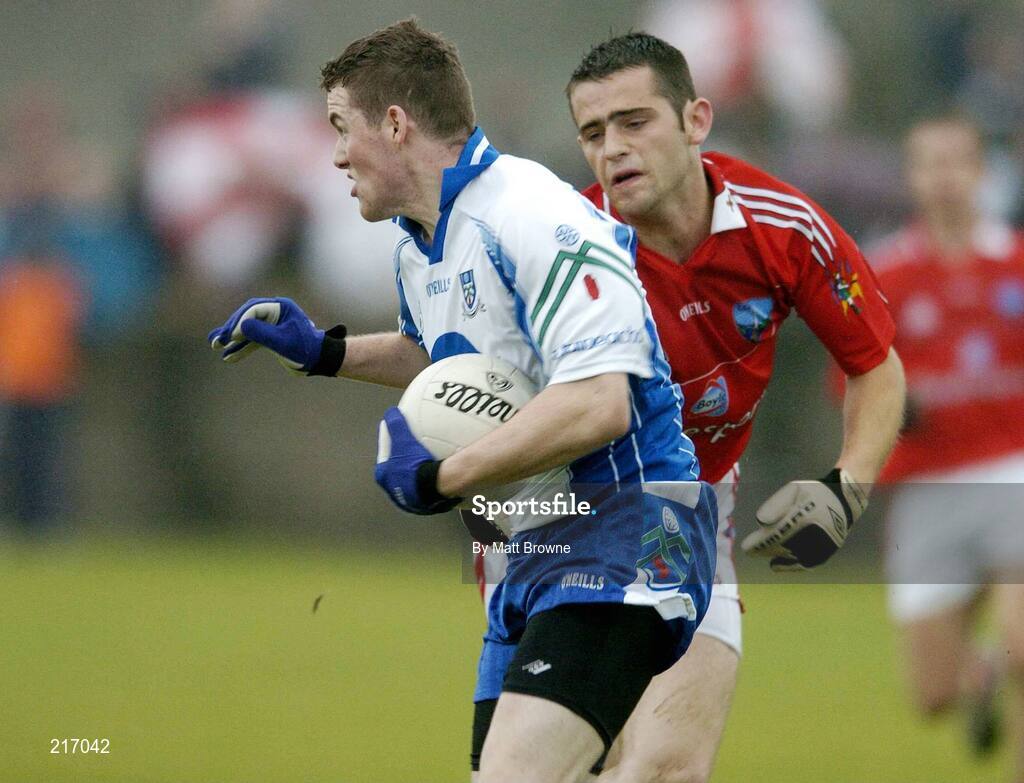 4 August 2006; Keith Sheerin, Monaghan, is tackled by Shane Lennon, Louth. Tommy Murphy Cup Quarter-Final, Louth v Monaghan, St. Brigid's Park, Dowdallshill, Dundalk, Co. Louth. Picture credit; Matt Browne / SPORTSFILE