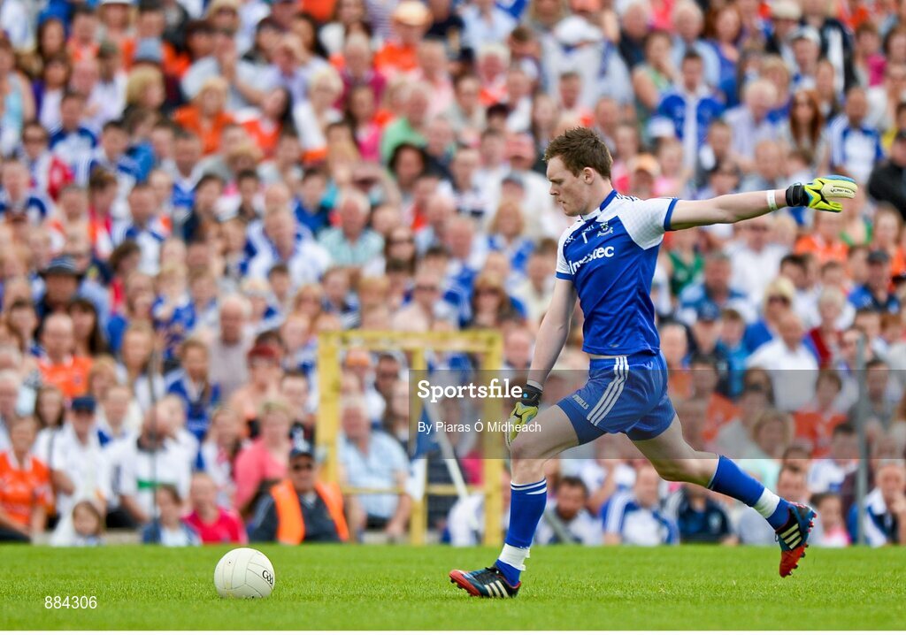 6 July 2014; Monaghan goalkeeper Rory Beggan takes a free. Ulster GAA Football Senior Championship, Semi-Final Replay, Armagh v Monaghan, St Tiernach's Park, Clones, Co. Monaghan. Picture credit: Piaras Ó Mídheach / SPORTSFILE