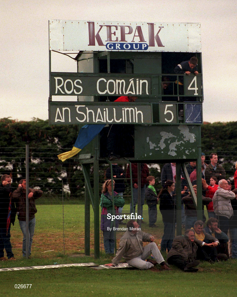 12 July 1997; A general view of the scoreboard during the Bank of Ireland GAA Connacht Senior Hurling Championship Final match between Galway and Roscommon at The GAA Ground in Athleague, Roscommon. Photo by Brendan Moran/Sportsfile